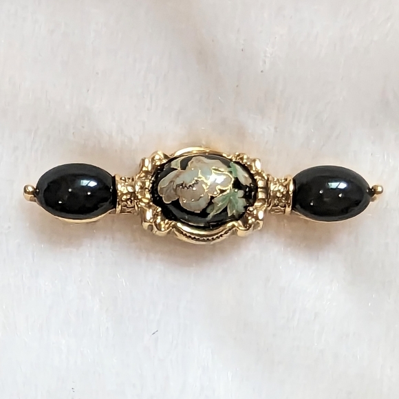 1928 Jewelry - Black Gold Cloisonne Bar Brooch